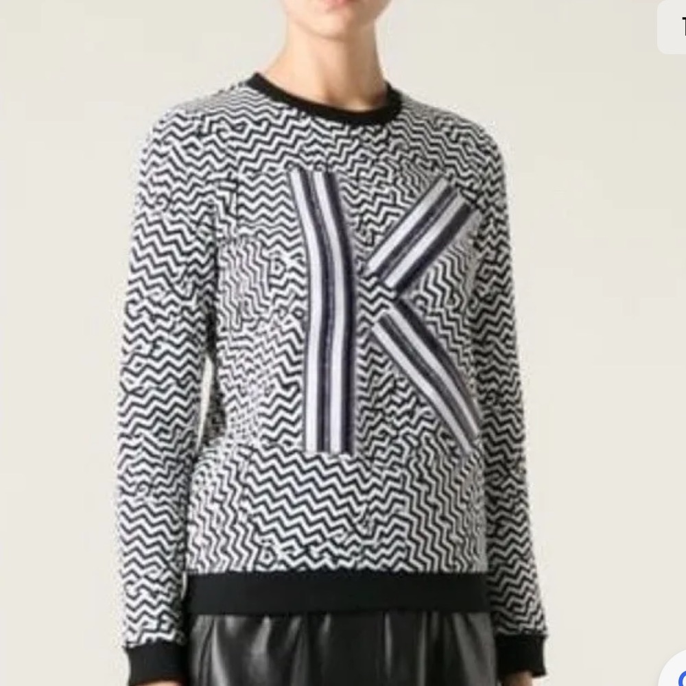 KENZO Paris Broken Floor Top Sweater Crew Neck Sweatshirt Graphic Black White M